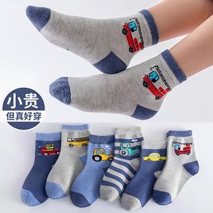 纯儿童棉袜子男童春秋款中筒袜韩系汽车小男孩宝宝袜冬季中大童袜