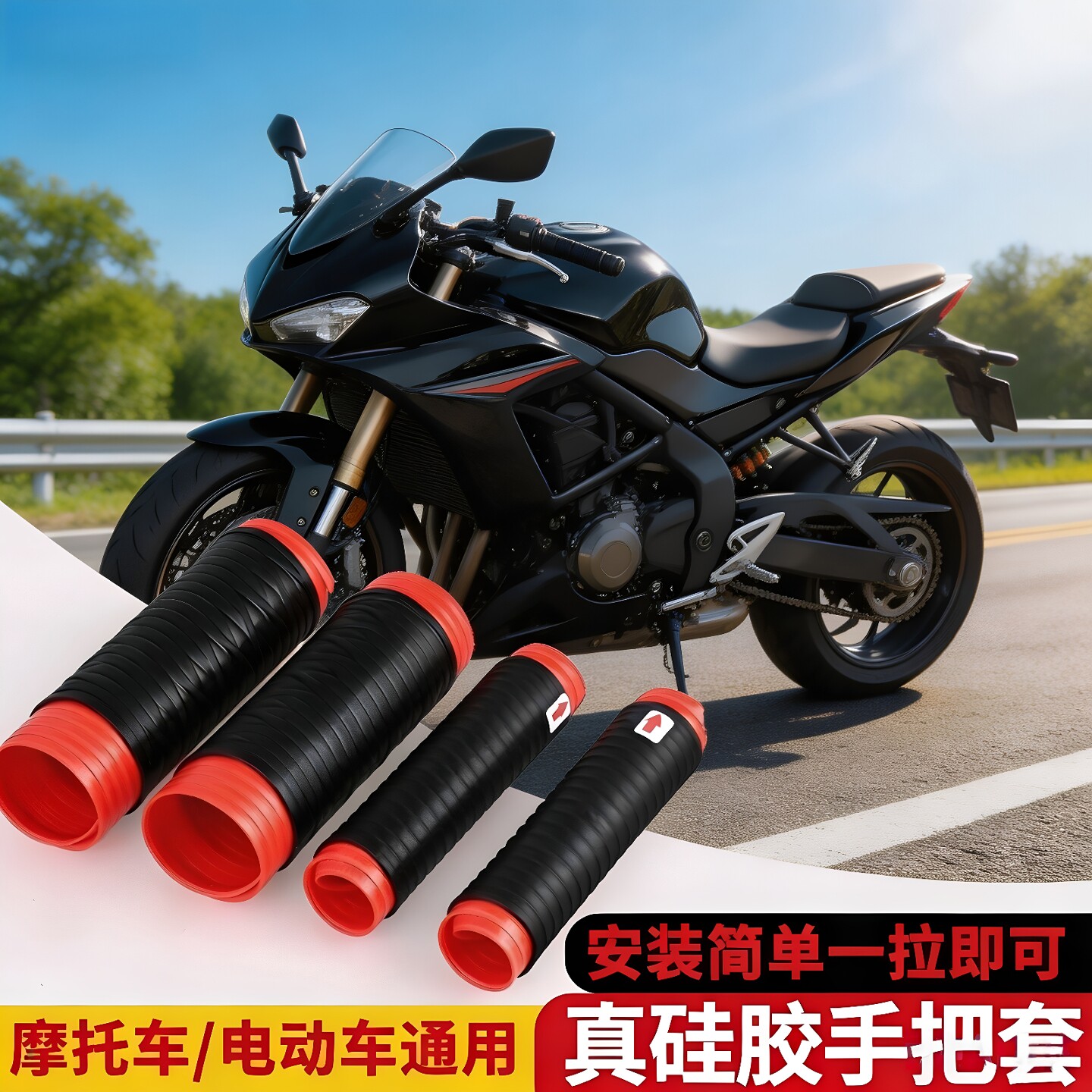 摩托电动车硅胶防滑抽拉手把套