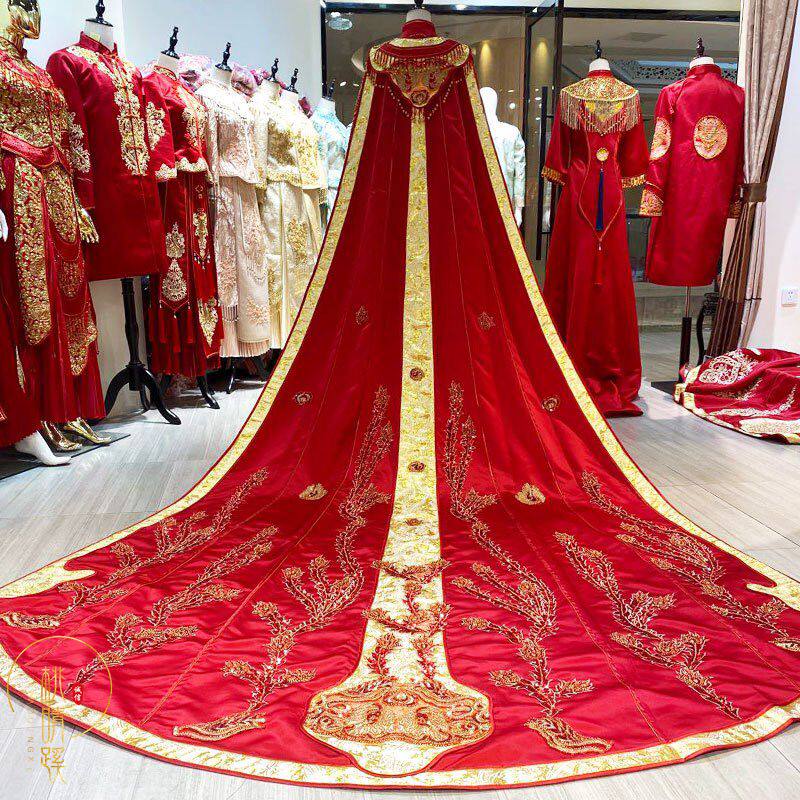 新款凤冠霞帔新娘装嫁衣古代秀禾服新娘结婚中式婚纱拖地款长披风