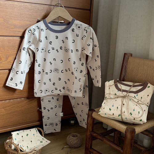 儿童秋衣秋裤莱卡套装男女童纯棉睡衣宝宝保暖内衣打底家居服春秋