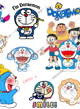 新款多啦A梦叮当动漫卡通烫画潮牌短袖T恤热转印熨烫贴可水洗logo