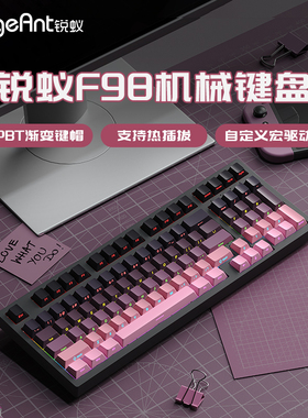 锐蚁F98机械键盘侧刻黑莓高颜值青红茶轴电竞游戏办公笔记本电脑