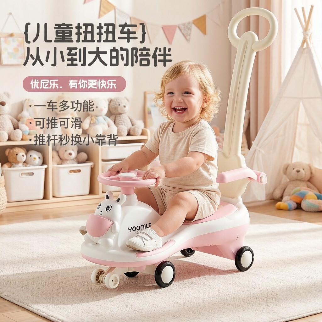 可推杆防侧翻滑行摇摆可坐妞妞车