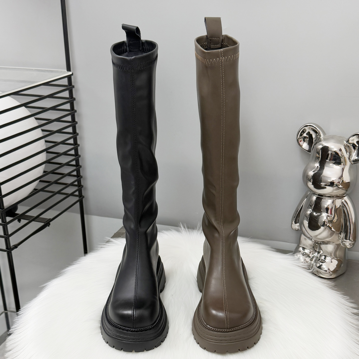 厚底小个子不过膝马丁靴女2025秋冬季新款百搭增高6cm休闲长筒靴