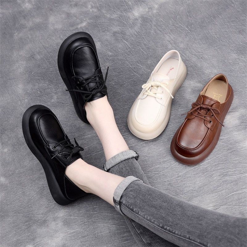 真皮英伦风小皮鞋女2025年春秋季新款软底舒适单鞋平底两穿乐福鞋