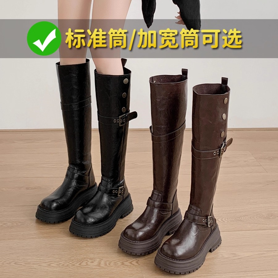 厚底时尚粗跟马丁靴女2025年秋冬季新款百搭复古休闲潮流长筒靴子