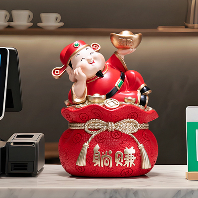 财神爷摆件桌面前台招财存钱罐电视柜玄关装饰品店铺开业乔迁礼物