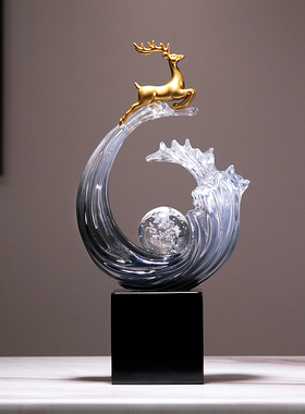 风生水起彷水晶摆饰招财福鹿办公室电视柜酒柜装饰品乔迁新居礼物