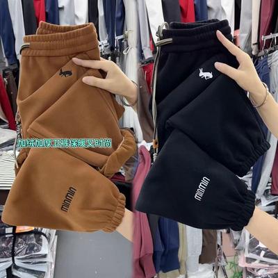 冬季加绒加厚刺绣小兔子卫裤