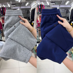 小个子加绒加厚卫裤女冬季宽松