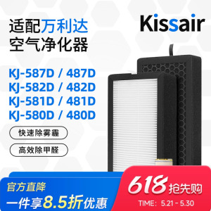 适配万利达空气净化器过滤网KJ-580D/480D高效除醛滤芯
