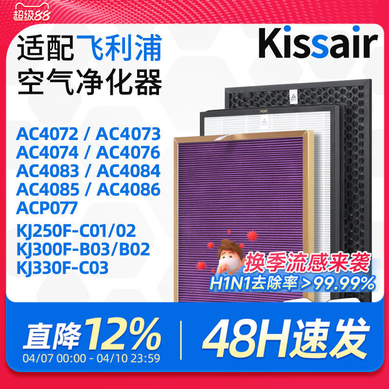 适配飞利浦空气净化器过滤网ac4073/ac4074/ac4076过滤芯除尘除醛