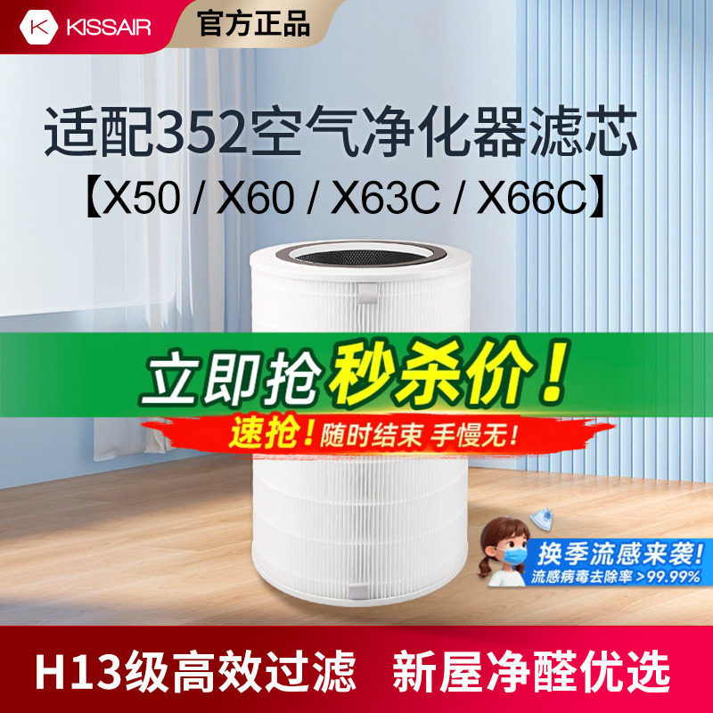 适配352空气净化器滤芯x50/x60/x50s/x63pet/x63c/x66c过滤网
