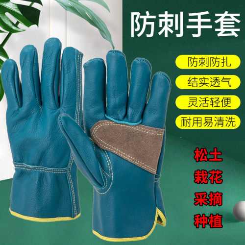 盛鸿厚牛皮园艺修剪手套防扎刺
