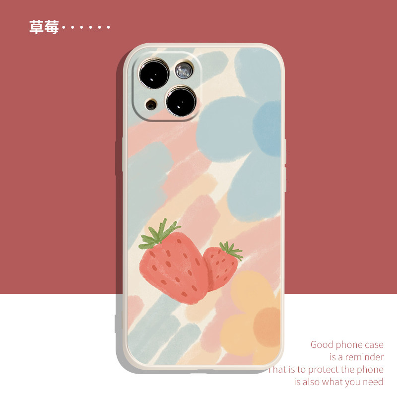 油画风草莓苹果14手机壳iPhone全包13液态硅胶12软套Pro防摔max新款xr/xs/x女7/8plus十三mini贴皮por潮适用i,3C数码配件,手机保护套/壳,淘宝优惠券,粉丝福利购,淘宝优惠卷