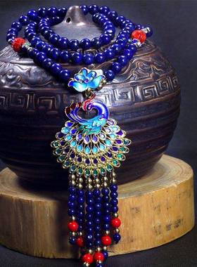 青金石米珠景态蓝项链毛衣链吊坠复古民族风送礼小众女款