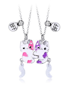 儿童项链一对好朋友闺蜜两人项链磁吸可爱猫咪磁铁相吸女生一对潮