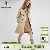 宽松休闲风衣外套 棉弹混纺舒适透气中长款 Hush Puppies暇步士女装