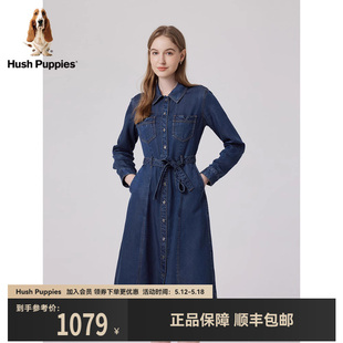 Puppies暇步士女装 时尚 长袖 裙 Hush 牛仔连衣裙春秋中长款 复古衬衫