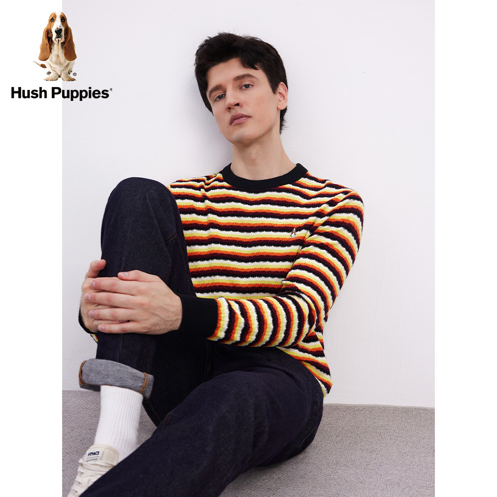 撞色彩色条纹针织衫暇步士男装