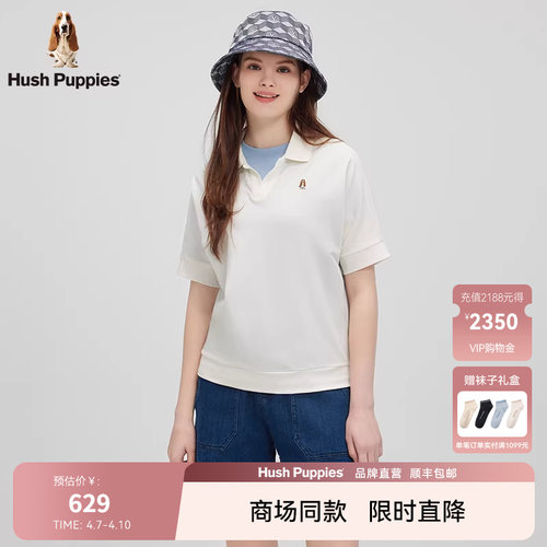 Hush Puppies暇步士女装2026夏季新款纯棉透气宽松V领短袖POLO衫