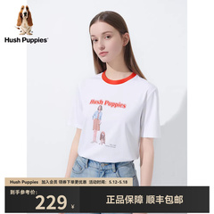 Hush Puppies暇步士女装夏季纯棉美式复古字母印花休闲短袖T恤