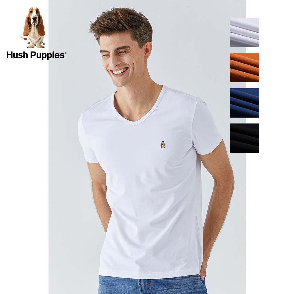 hush puppies暇步士男装2021新夏季刺绣logo短袖v领t恤|pe-21343d