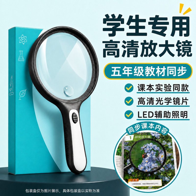 五年级科学放大镜学生专用五年级科学实验套装教材同款显微镜灯光