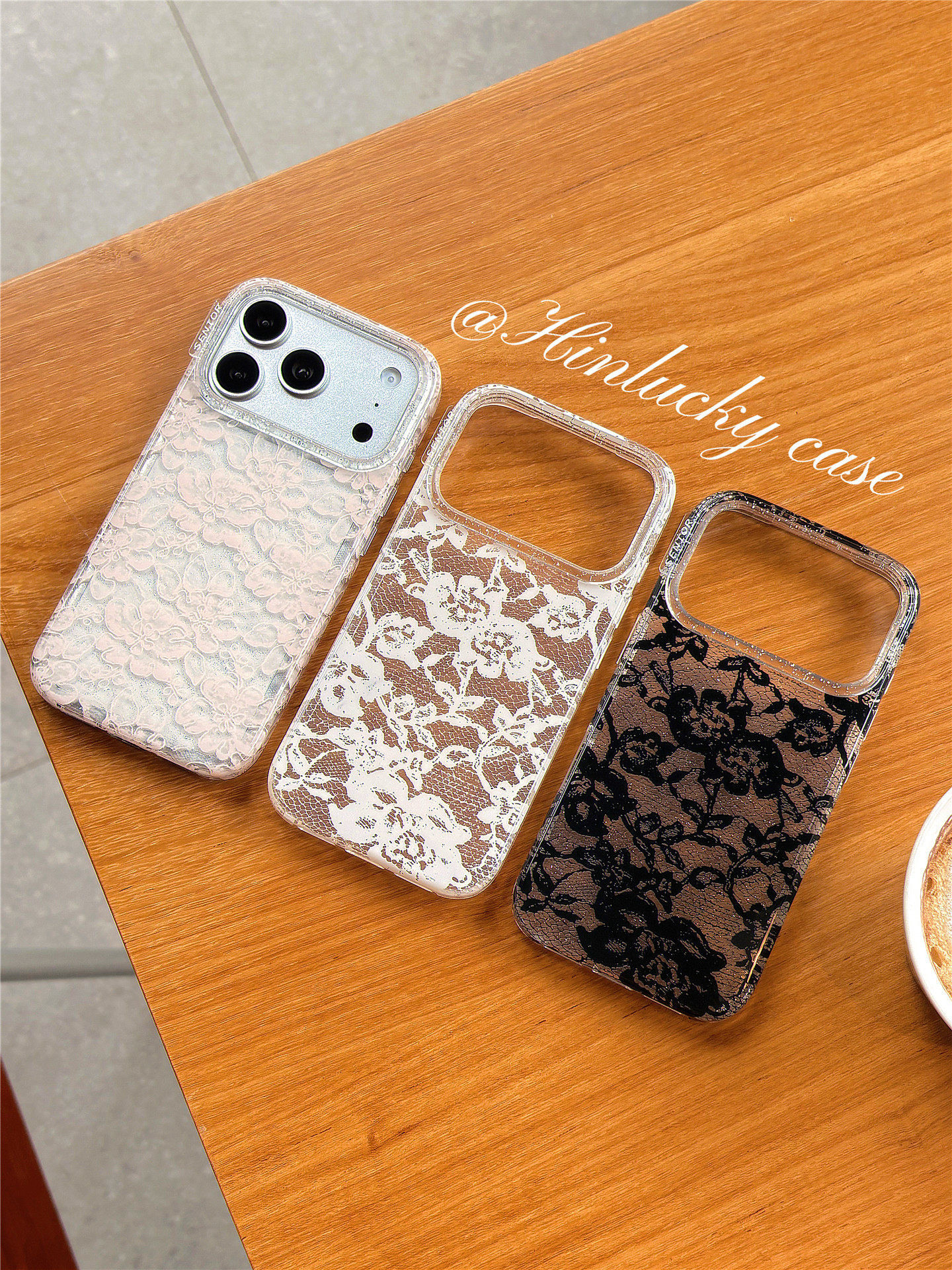 Hinlucky trendy and niche lace mesh pattern for Apple iPhone 17 Pro Max, new model 16 phone case, 15 Pro drop-resistant, 14 protective cover, glitter creative full-coverage fit for 13