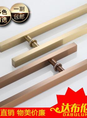 玻璃门加厚不锈钢方管拉手 酒店双开门大门实木门拉丝方管大把手