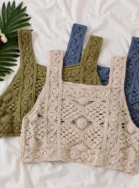 Knitted lace hollow travel short vest 织蕾丝镂空旅行短款背心
