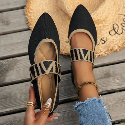 Knitted Color-block Women's Flat Shoes Dressy Ballet Flats C