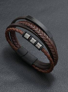 Fashion Black Leather Bracelet For Men Charm Magnetic Braide