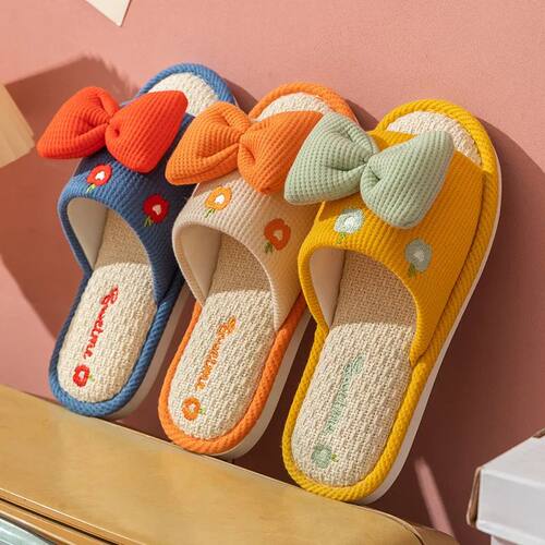 Ladies Summer Casual Linen Slippers Cartoon Multicolor Bow G