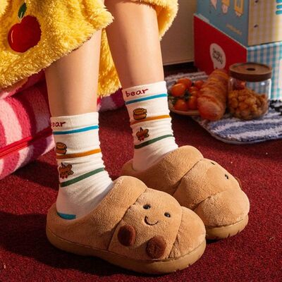 Cute Cartoon Fluffy Slippers For Women Men Winter House Shoe