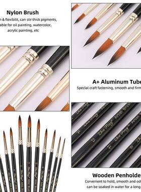 12pcs Paint Brushes Set Professional Paint Brush Round Point