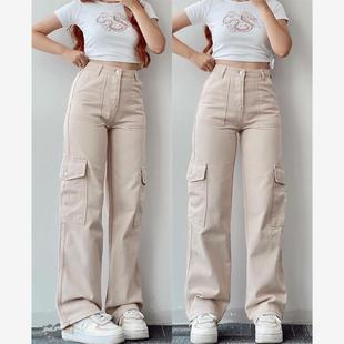 Straight Leg Cargo Pants Women HighWaist Baggy Trousers Lady