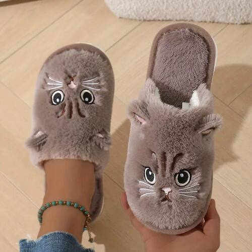 Womens Plush Cat Slippers Winter Warm Cozy Indoor House Shoe