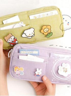 Kawaii Purple Canvas Pencil Case Cute Anial Badge Pink0