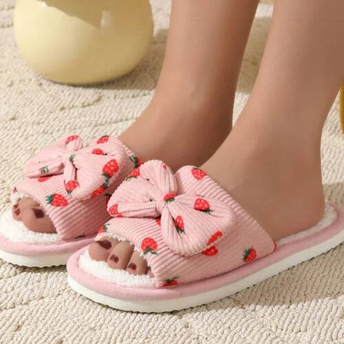 pink Strawberry fur Slippers for Women winter 2025 Flat heel