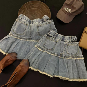 波拉韩国童装女童牛仔短裙2023夏装小女孩百褶裙中大童半身裙子潮