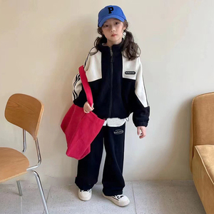 波拉韩童装男女童摇粒绒外套2023秋季儿童夹克拉链衫中大童运动衫