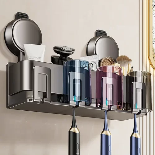 家用卫生间吸盘牙刷牙杯置物架免打孔挂墙式洗漱台漱口杯收纳