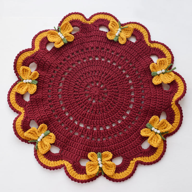 成品手工编织毛线餐垫隔热垫蝴蝶桌面装饰品垫子家居用品节日礼品