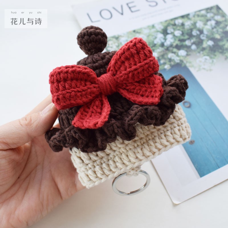 [成品]50款秋冬可爱毛线蝴蝶结抽拉绳钥匙包手工编织挂件创意礼品