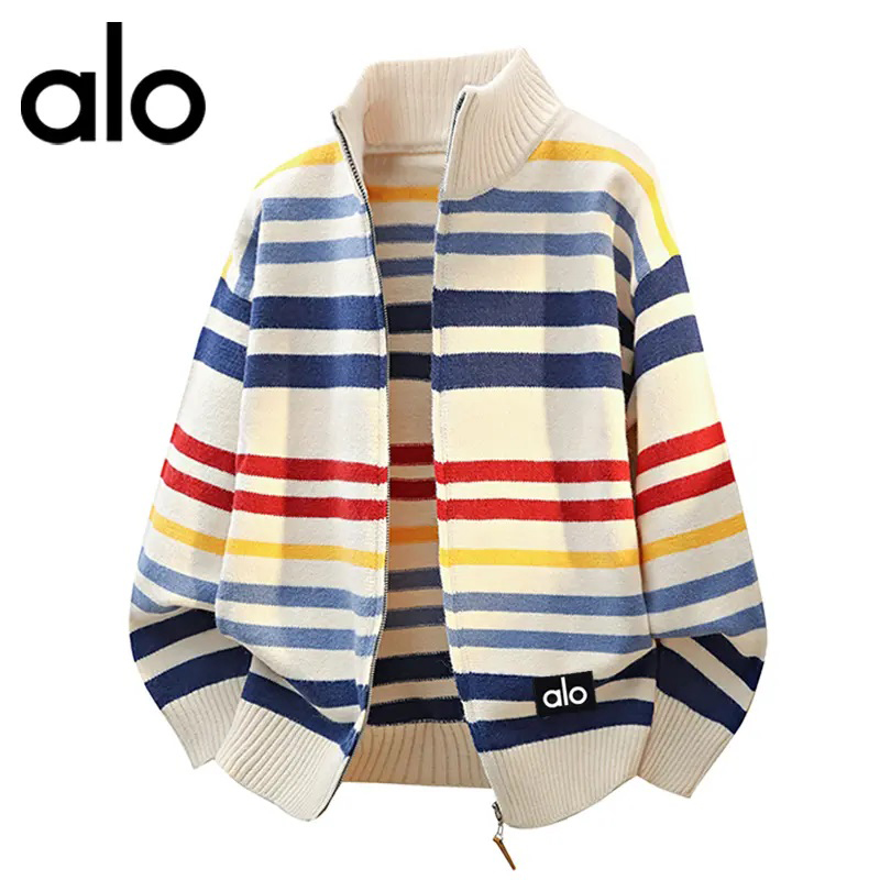 【官方奥特莱斯】立领拉链开衫毛衣男款春秋冬季酷帅外套条纹针织