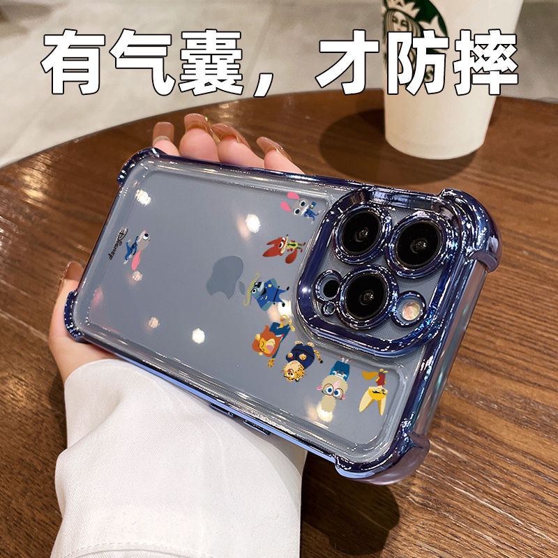 卡通动物城适用苹果15promax手机壳iphone13pro透明电镀14plus四角气囊防摔12女高级感11软xs个性创意xr潮牌