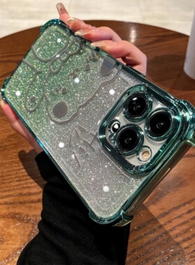 闪粉可爱小熊适用苹果14promax手机壳新款iPhone13电镀硅胶14Plus高级感12气囊防摔11pm透明xs简约xr网红男女