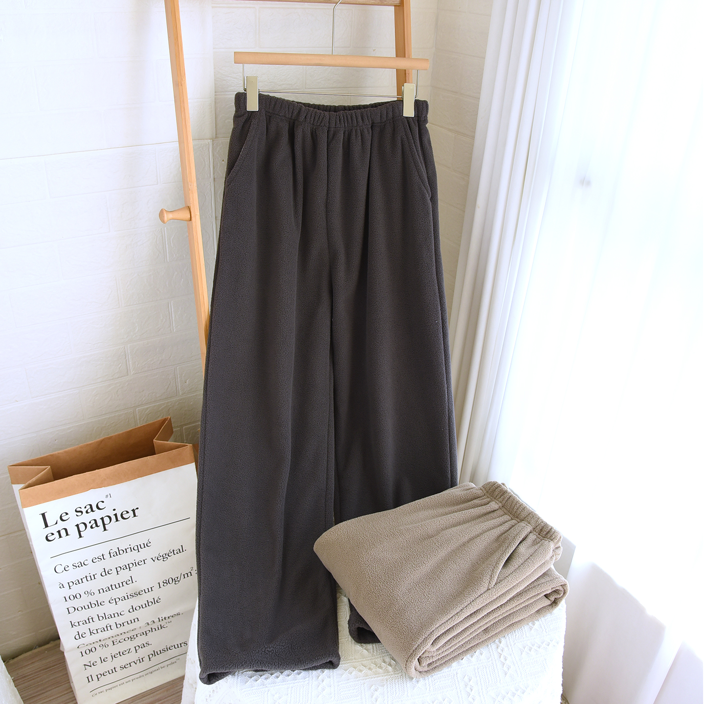 新款家居裤摇粒绒男士睡裤保暖