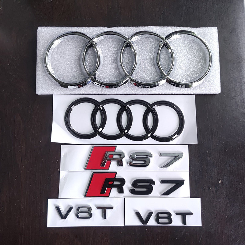 奥迪rs7车标原厂A7改装中网前四环标V8T侧标黑色后尾标贴汽车用品